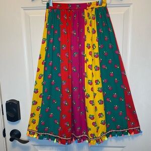 Colorful Floral Long Skirt Tassel Hem Trim Elastic Waist. Girls Sz 16/Women’s S